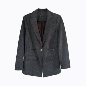 WHBM Herringbone Tweed Knit Blazer SP Charcoal Satin Ribbon Whimsigoth Academia